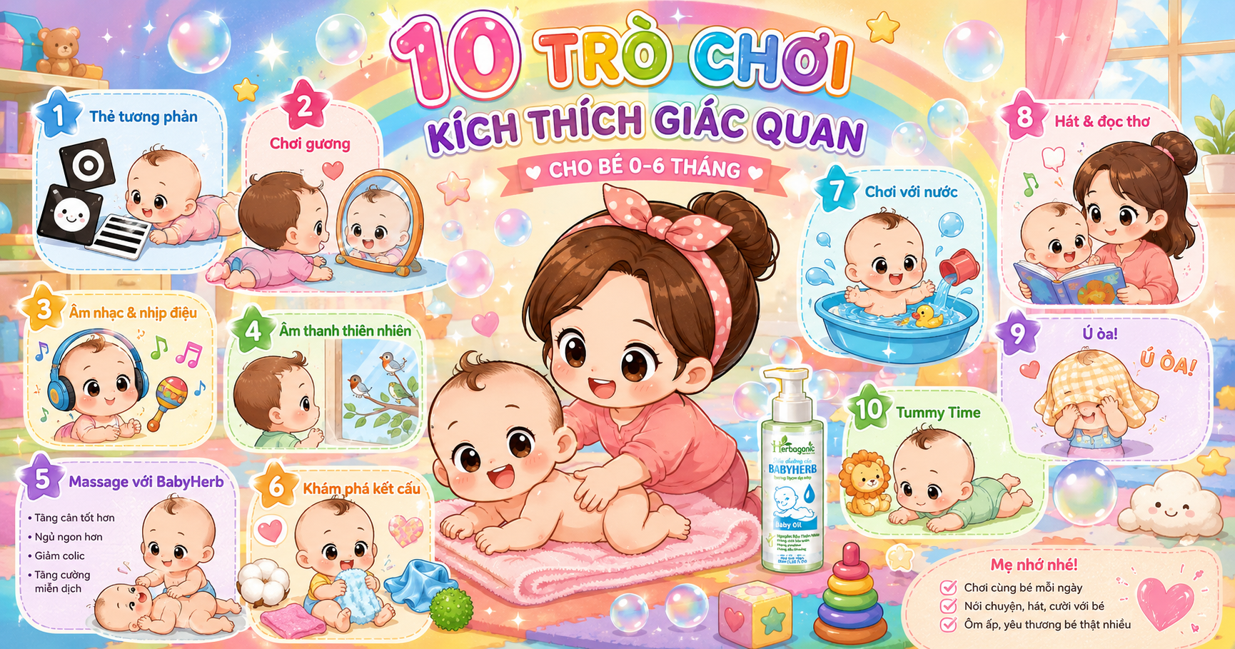 10 Trò Chơi Kích Thích Giác Quan Cho Bé 0-6 Tháng 🎨👶